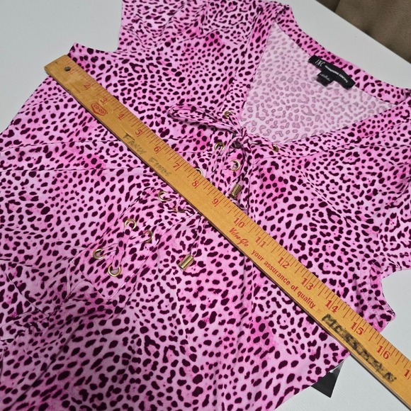 INC International Concepts Top Womens S Pink Animal Print Lace-Up Party Clubwear - Picture 10 of 12